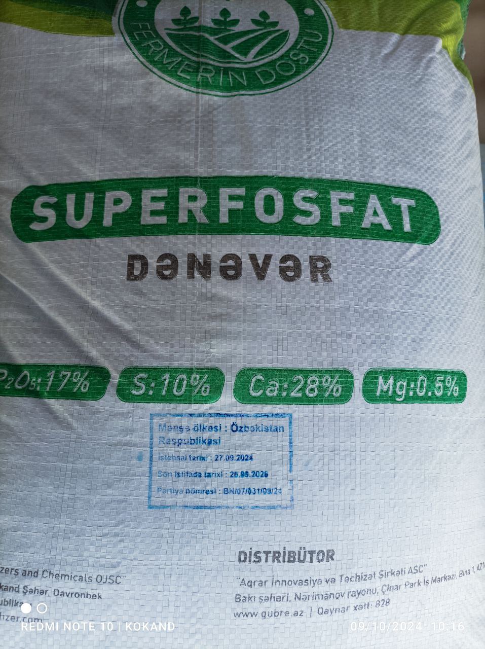 Superfosfat / dənəvər / İndorama / 2026 / 50 kq